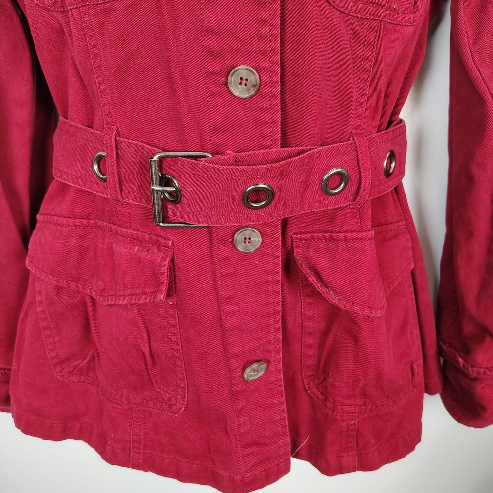 Converse One Star Red Cotton Utility Field Jacket Ruffle Neck Belted Womens L - Picture 4 of 10